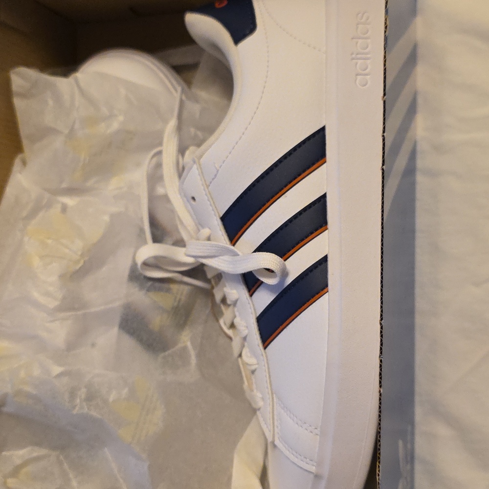 Adidas Grand Court 2.0 White Sneakers with Blue and Red Accents